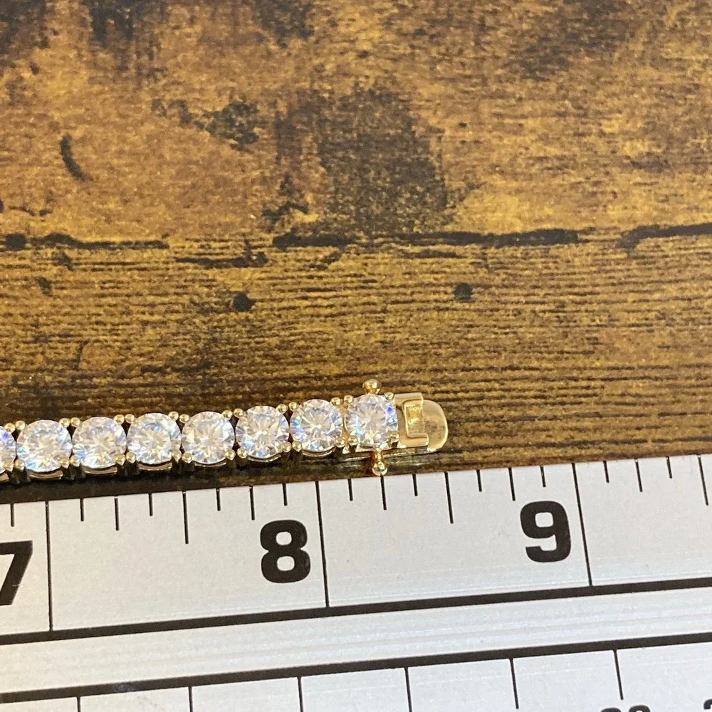 Gold Tone CZ Tennis Bracelet 8.5in 5mm Round Clear Stones‎